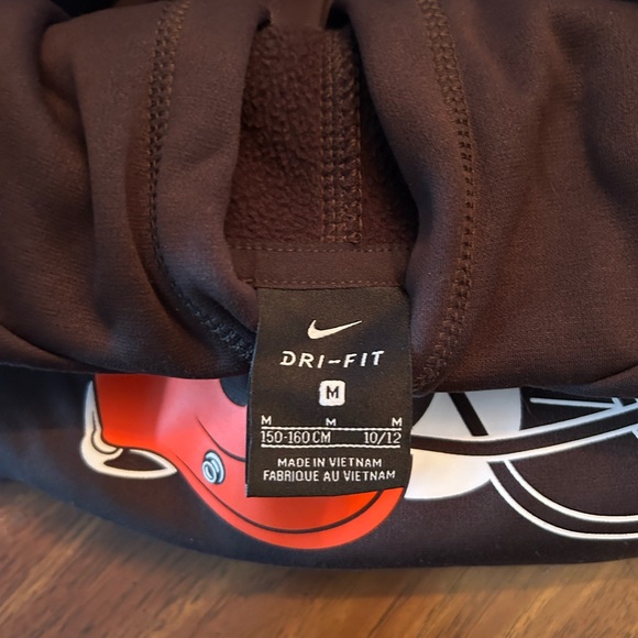 Boys NIKE Dark Brown Dri fit Hoodie with Bold Orange Helmet Graphic 10/12 - Picture 3 of 6